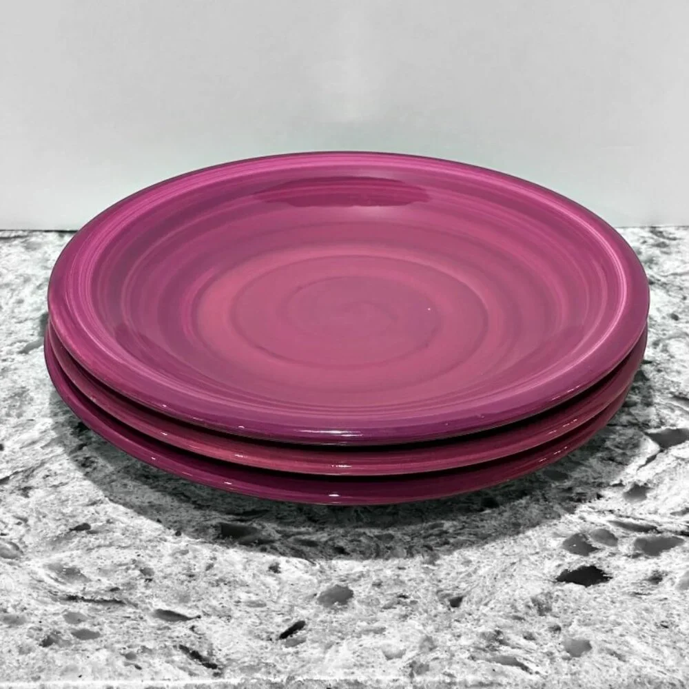 Furio Stoneware Purple Swirl Salad Plates Set of 3 Made in Italy 8 Inch Vintage